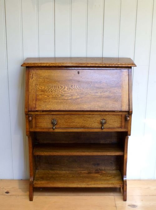 Edwardian Slim Solid Oak Writing Bureau